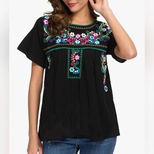 Colorful embroidered boho top